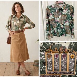 Vtg 70s Ship ’n Shore Bird & Garden Print Dagger Collar Button Up Shirt - M Poly